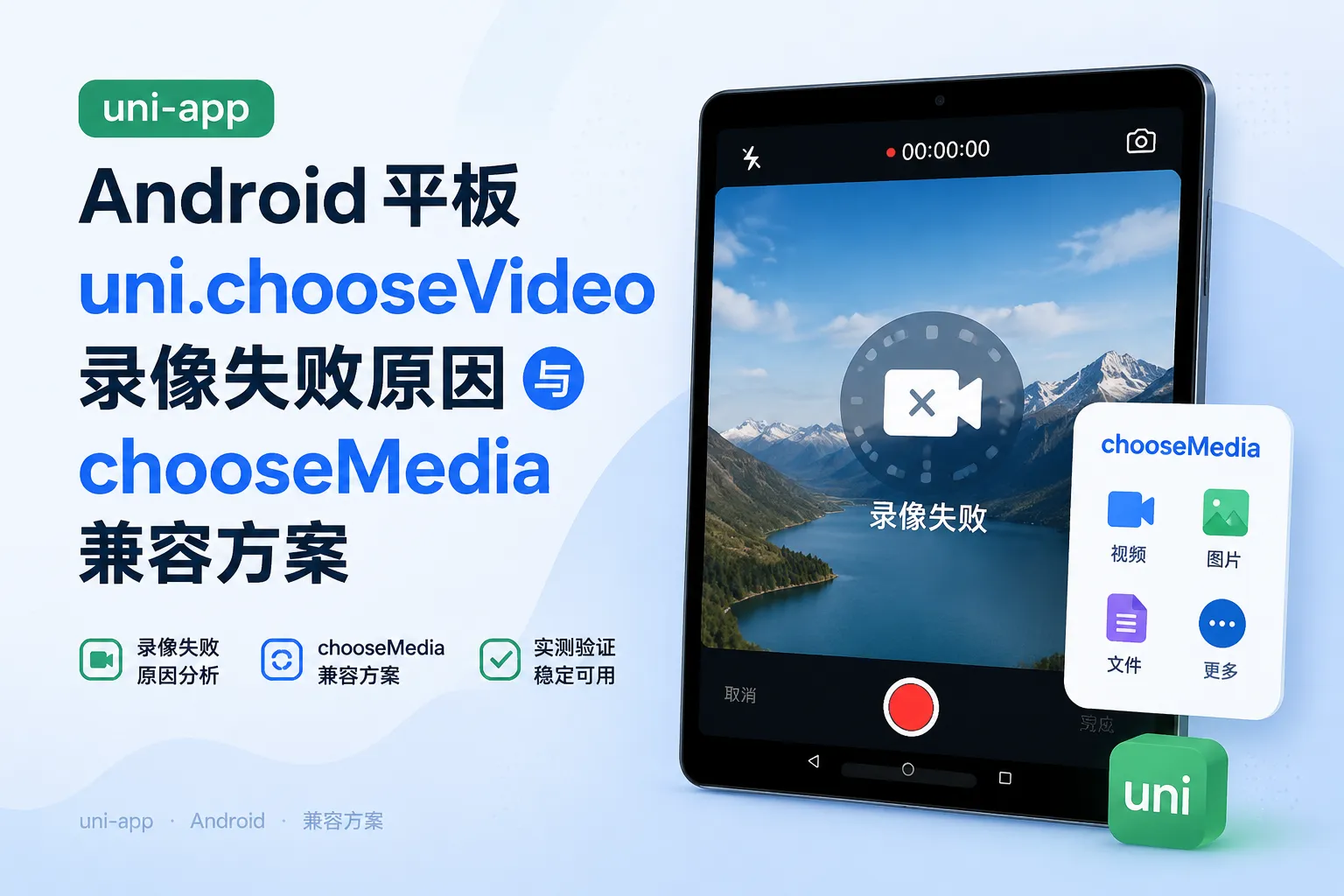 uni-app Android 平板 uni.chooseVideo 录像失败原因与 chooseMedia 兼容方案